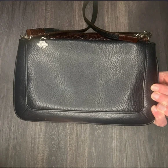 Vintage Harley Davidson Croc Embossed Leather Crossbody Wallet Bag - Picture 3 of 5
